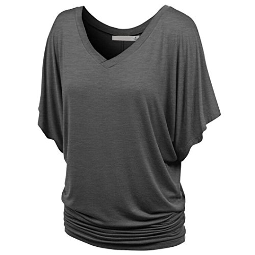 Forthery Womens Swing Tunic Tops Loose Flare T Shirt Summer Top Blouse Plus Size (XL, Dark Gray) - Thumbnail 2