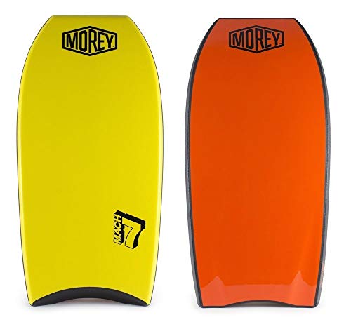 Morey Mach 7 Bodyboard – PE Core, TC8 Deck, HDPE Slick, Single Power Rod Stringer, Crescent Tail, with Channels for…