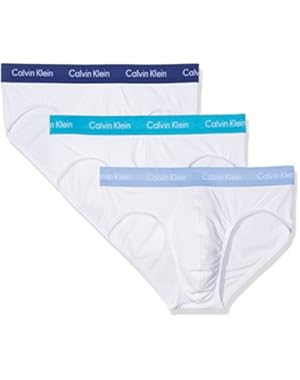 Calvin Klein 3-Pack Coloured Waistband Men's Briefs, White with blue