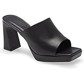 Trish Lucia Womens Platform Chunky Heels Mules Square Open Toe High Heeled Sandals Slip On Slides Dress Shoes