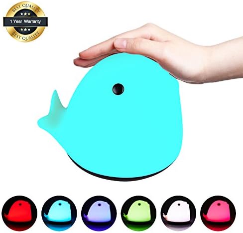Baby Nursery Lamp, M-HUAN Rechargeable Dolphin Silicone LED Night Lighting Sensitive Tap Control 7 Colors for Kids
