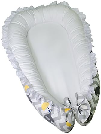 Lappi Baby Lounger / Bed Bassinet - Gray Elephants Unisex Baby Nest - 100% Cotton Cosleeping Baby Bed - Breathable &amp; Hypoallergenic Sleep Nest - Newborn Lounger Pillow