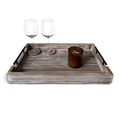 Ottoman Tray 19.5 Inch Wooden Ottoman Tray for Serving, Extra 4 Round