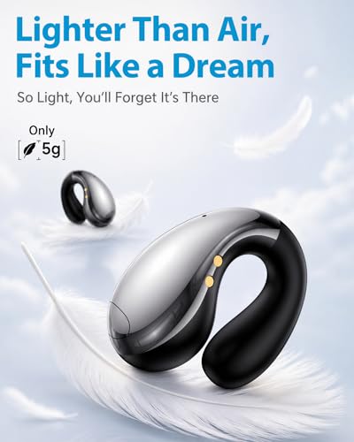 Boytond Ultra Open Ear Earbuds - Comfortable Clip-On Bone Conduction Earbuds, Over-The-Ear Open Headphones with Waterproof Build for Running, Gym Workouts, and Outdoor Sports, Gloss Black