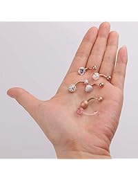 CZCCZC - Piercing para ombligo de acero inoxidable de 0.49 oz, piedra de mármol para mujeres y niñas, piedra mixta natural, joyería para el ombligo