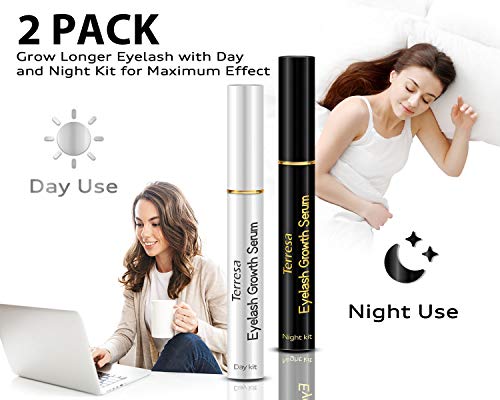 Eyelash Growth Serum, Terresa 2 Pack Lash Serum Brow Growth Enhancer, Day and Night Rapid Lash Extensions Serum Set for Short Eyelashes, Sparse Brow (5ml/Pack)