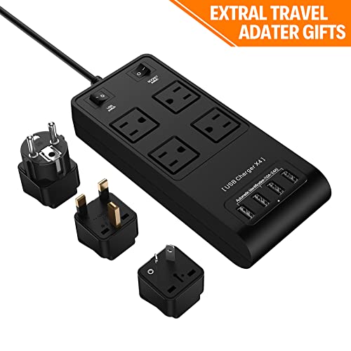 Power Strip USB, with 4 AC Outlets and 4 USB Charging for Smartphone Tablets Home, Office, Hotel, Cruise Ship, 6 Feet Long Cord
