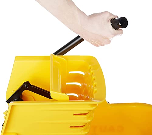 Amazon Basics Side Press Wringer Combo Commercial Rectangular Mop Bucket on Wheels, 35-Quart, Yellow