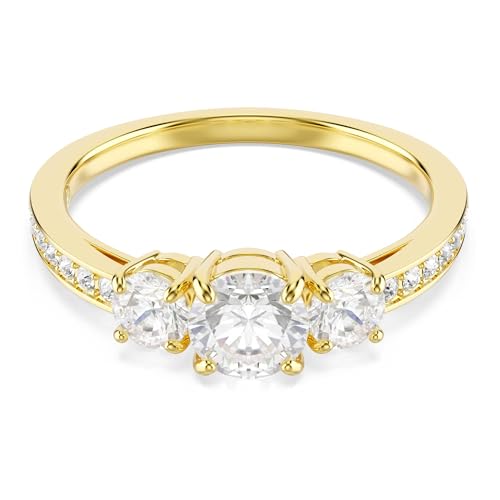Bague de la collection Stilla Attract, avec cristaux Zirconia incolores de taille ronde, sertissage griffes et avec placage de ton or, taille 55