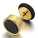 8MM Mens Gold Stud Earrings Stainless Steel Illusion Tunnel Plug Screw Back with Carbon Fiber, 2pcs