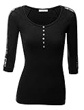 Women 3/4 Sleeve Lace Detail Jersey Henley Top