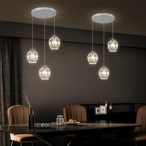 Photo 1 of 3-Light Silver Chandelier with LED Bulbs & Clear Glass Shade Ceiling Light Pendant Light for Kitchen Island, Dining Room, Living Room, Entry Hallway