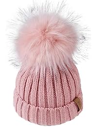 Kids Winter Knitted Pom Beanie Bobble Hat Faux Fur Ball Pom Pom Cap Unisex Kids Beanie Hat