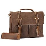 Mens Messenger Bag Waterproof 15.6'' Vintage Waxed Canvas Computer Bags Genuine Briefcase Laptop Satchel Shoulder Bag Work College Bags Men Women Brown