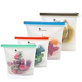 Eqowoox Reusable Silicone Food Bag - 2 Large and 2 Small, BPA-Free, Dishwasher Safe, Leak Proof, Ideal for Sandwich, Lunch, Sous Vide, Snack, Fruit, Freezer - Airtight Ziplock Storage Bags
