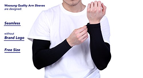 Woosung Cooling Warmer Arm Sleeves for Men Women Kids UV Protective, Assorted Color 1 Pair (Black, Linear Shape)
