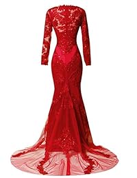 DKBridal Mangas Largas Vestidos De Noche Sirena De Apliques Largos De Cuello Claro Vestidos De Fiesta