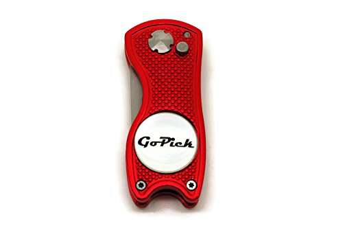 Red GoPick Golf Divot Repair Tool - Stainless Steel Switchblade With Detachable Ball Marker - Thumbnail 4
