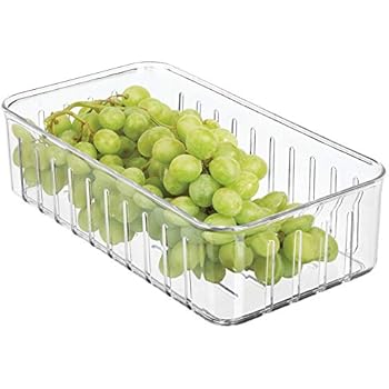 mDesign Plastic Kitchen Refrigerator Produce Storage Organizer Bin with Open Vents for Air Circulation - Food Container for Fruit, Vegetables, Lettuce, Cheese, Fresh Herbs, Snacks - Small - Clear