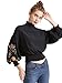 Floerns Women's Embroidery Lantern Sleeve Mock Neck Blouse Top