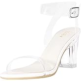 ZriEy Women's Clear Heels Chunky Block Mid High Heeled Sandals Open Toe Transparent Ankle Strap Dress Pump Shoes for Women in Daily Wear Party Wedding