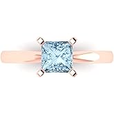 Clara Pucci 14K Solid Rose Gold 1 ctw NaturalAquamarine Solitaire Ring for Women | Anniversary, Birthday Gift | 5.5mm Princess Cut