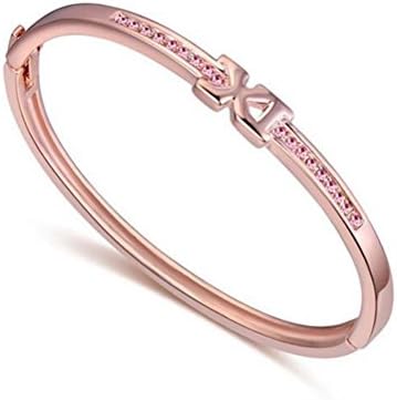 Blingbling Jewelry Rose Gold Plated Austria Crystal Letters XI Roman Number Womens Bangle Bracelet (Rose Red)