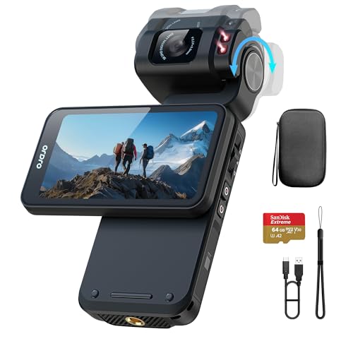 5K Video Camera Camcorder, Portable Vlogging Camera with 3.5'' Rotatable Touchscreen, 1/2.5'' CMOS, 5K 30FPS/4K 60FPS Video, IR Night Vision Pocket Camera with 64G Card for YouTube Vlogs (Black)