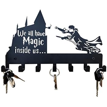 HeavenlyKraft Decorative Black Color Metal Wall Mounted Key Holder with 7 Hooks 27 X 17 X 2.5 cm with an Unique Quote/Entryway Key Cabinet/Children Room Décor