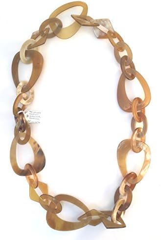 HWK Designs: 40" Oval, Triangle, and Diamond Shaped Link Blond Buffalo Horn Necklace New (10020BG)
