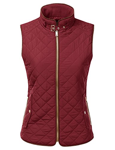 Doublju Quilted Padding Zip-Up Vest With Pockets (Plus size available) BURGUNDY LARGE
