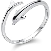 Dtja Dolphins 925 Sterling Silver Ring for Women Teens Adjustable Expandable Open Band Finger Promise Rings Comfort Fit Fish Whale Statement Birthday Christmas Jewelry for Daughter Niece