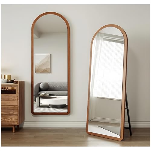 GangQiang Arched Full Length Floor Mirror, Walnut Wood Frame, 155x40cm, Wall Mount or Tilt Stand, for Bedroom, Living Room(Walnut Wood)