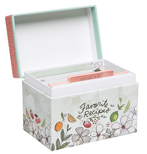 C.R. Gibson Colorful Patterned Recipe File Box, Includes 12 Tabbed Divider Cards, With 40 Coordinating 4" x 6" Recipe Cards - Fruit Fusion