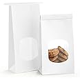 BagDream Bakery Bags with Window 100Pcs 4.5x2.36x9.6 Inches White Kraft Paper Bags with Window, Tin Tie Tab Lock, for Bakrery, Cookie, Coffee Bean, Snack
