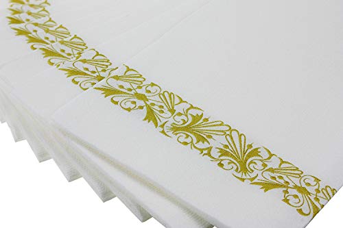 Urvoix Disposable Paper Napkins, Party Dinner Guest Paper Hand Towels | Gold Floral Trim (100-Pack)