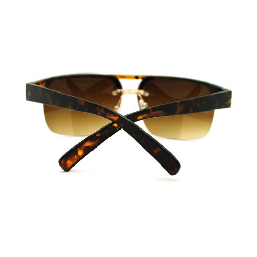 Mens Fashion Sunglasses Half Rim Square Flat Top Frame Tortoise, Brown