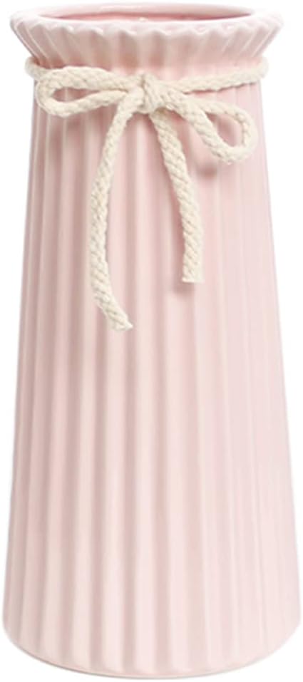 JUZAI White Ceramic Vase 8 Inch Nordic Rustic Centerpiece Ribbed
