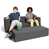 Jaxx Zipline Kids Sofa & Large Ottoman, 3 in 1 Fold Out Sofa, Big Kids Edition, Charcoal