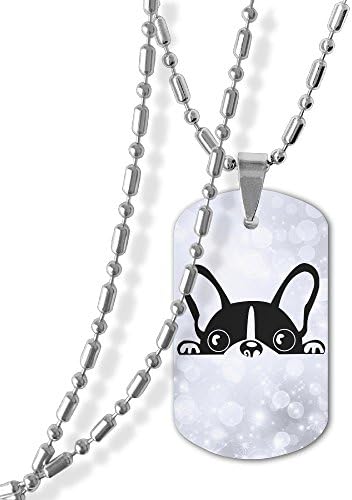 ERMA BIGCROW French Boston Terrier Bulldog,Jewelry Necklaces Chain 23 Inch,Pendants Lord's Prayer Dog/military Tag 1.142 Inch,for Men Women,Stainless Steel,Silver
