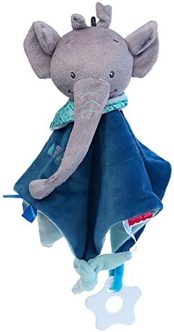 Security Blankets for Babies Elephant Stuffed Plush Soothing Toy with Silicone Teether Built-in Bell