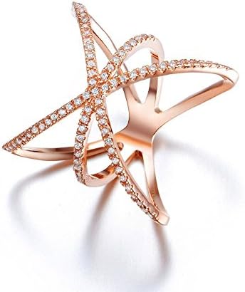 Redbarry Trendy Cross X Shaped Mid Finger Rings with Tiny CZ Paved in 18k Rose Gold Plated, Size 5.5