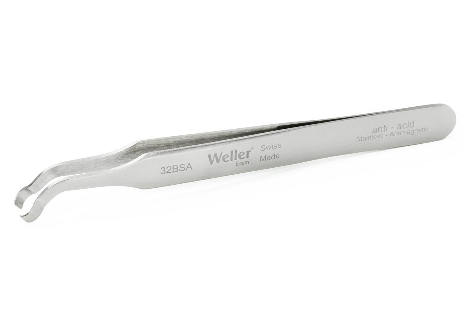 Weller 32BSA Angled Round Tip Tweezers, Swiss Quality, SMD 45°, 4-1/2"/114,3 mm