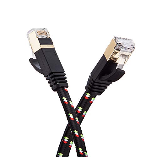 Cat 7 Ethernet Cable 50 ft - SNANSHI Nylon Braided Cat7 Flat Internet Network LAN Patch Cable SSTP Shielded Gold Plated Ethernet Network Patch Cable for Modem, Router, Printer, Computer, PS4, Xobx