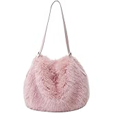 Ulisty Women Small Faux Fox Fur Hobo Bag Furry Adjustable Strap Shoulder Bag Plush Purse Fashion Handbag
