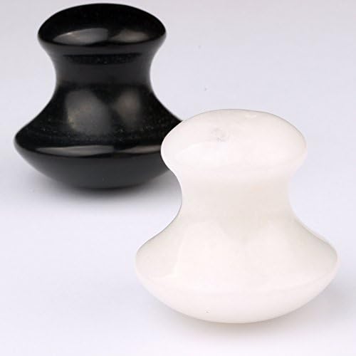 TGS Gems Natural Mushroom Massage Stones Black Obsidian &amp; White Jade Health and Fitness Body Pressure Trigger Point Massage With 2Pcs