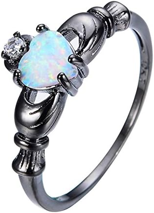Slyq Jewelry New Heart Style White Opal Claddagh Ring Black Gold Filled Unique Jewelry Wedding Promise Ring Anel