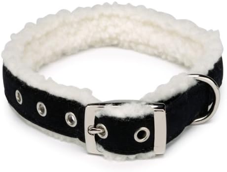 East Side Collection Faux Suede 6-8-Inch Cozy Sherpa Dog Collar, Black
