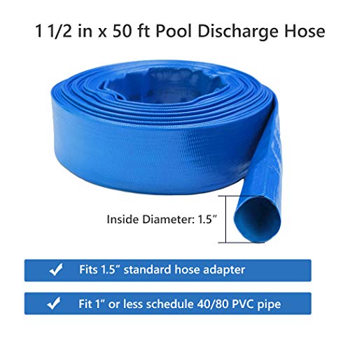 1 1/2 IN x 50 FT Pool Backwash Hose, Heavy Duty Flat Discharge Hose