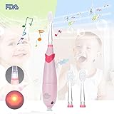 Musical Kids Sonic Electric Toothbrush Battery Powered Baby Electric Toothbrush Smart Child Electric Toothbrush LED Light Toddler Toothbrush 621 Vibrate Toothbrush for 2-10 Kid (Pink)